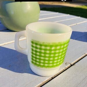 Vintage Anchor Hocking Fire-King Green Checkered Mug